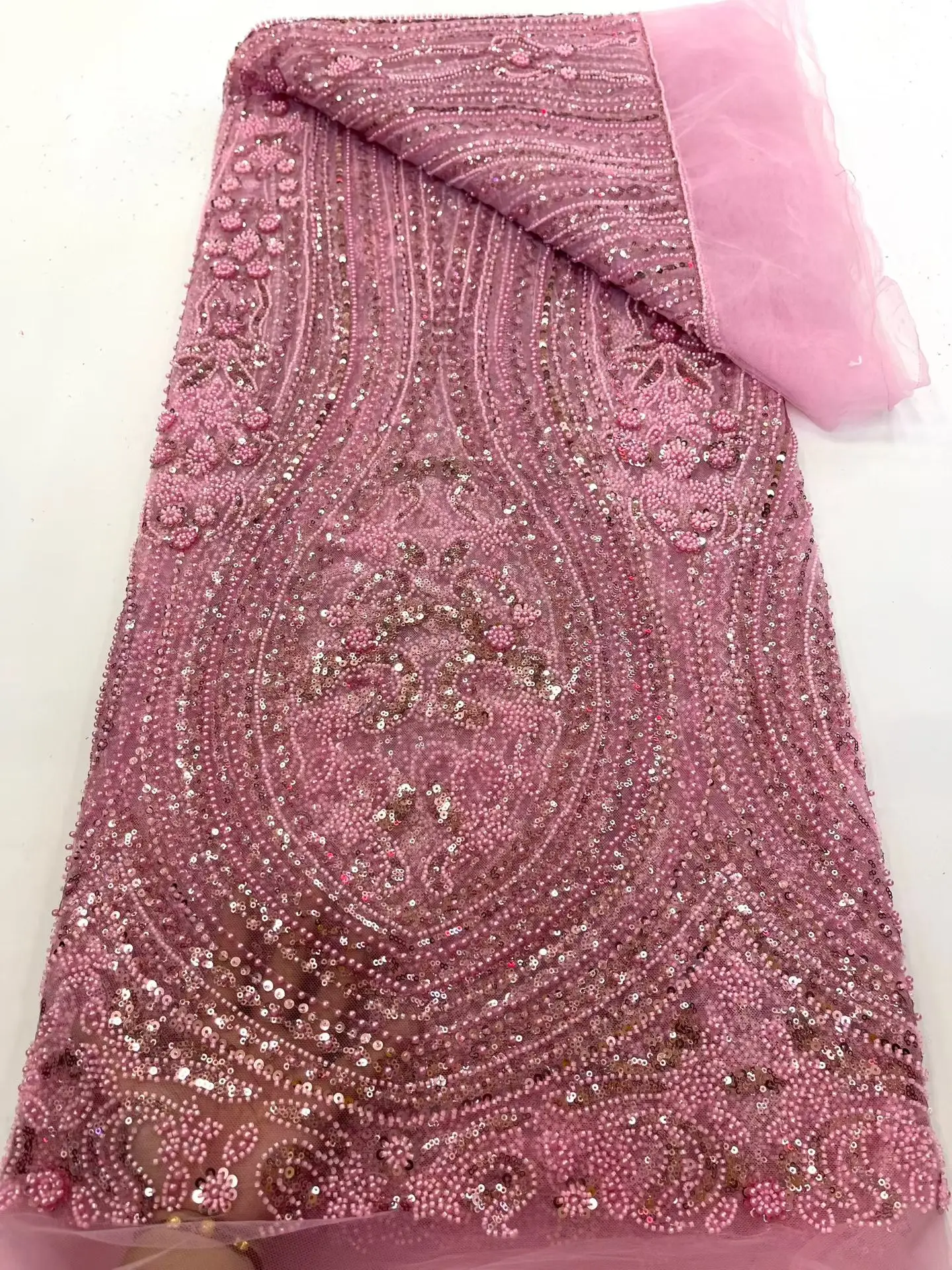 

Африканская кружевная ткань 2025 г., блестки, вышивка бисером, нигерийская свадебная ткань для жениха, высокое качество, французский тюль, кружевная ткань для свадьбы Hm24-1