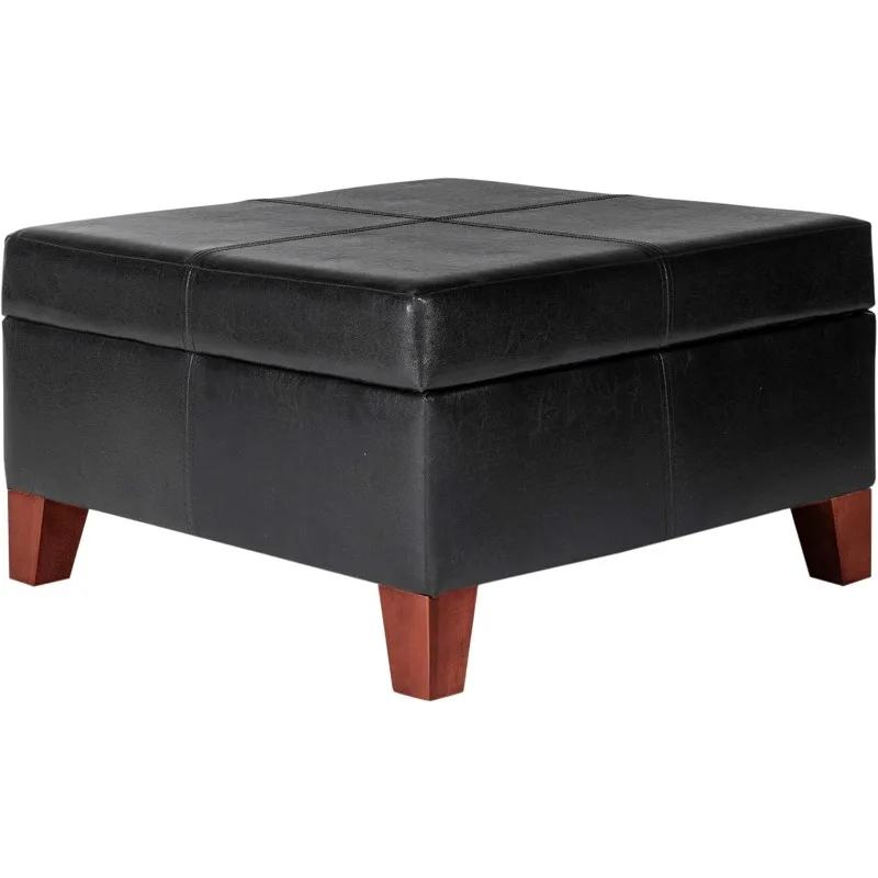 Home Decor |K2380-E169 | Luxury Large Faux Leather Square Storage Ottoman | Ottoman with Storage for Living Room & Bedroom