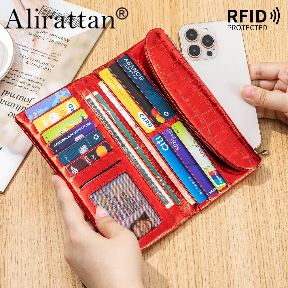 2026 New Fashionable Handbag Large Capacity Long Wallet Made of Genuine Leather Crocodile Pattern Wallet Portable Phone Bag