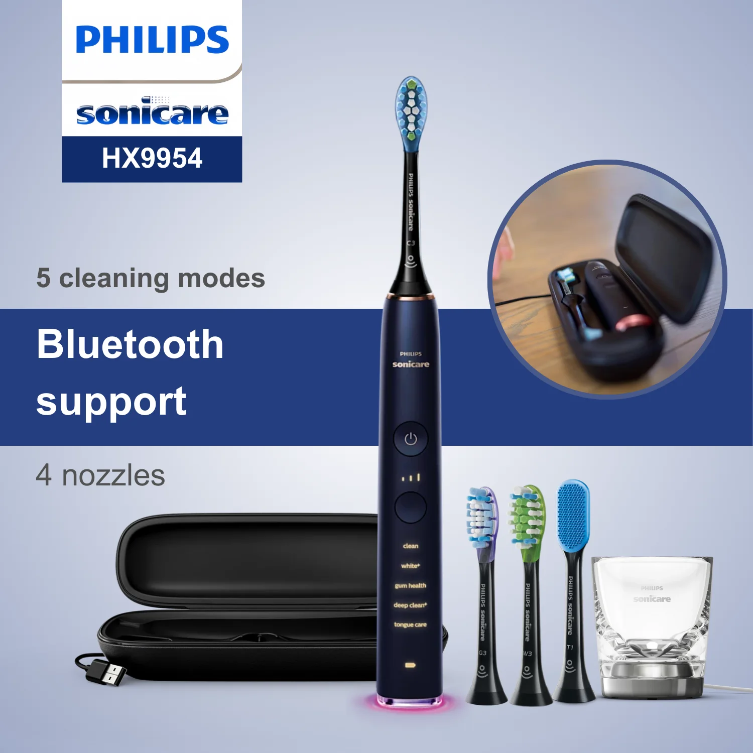 

Philips sonicare 9700 series electric toothbrush HX9954, Bluetooth connectivity, 5 modes, pressure light, 2 charging options