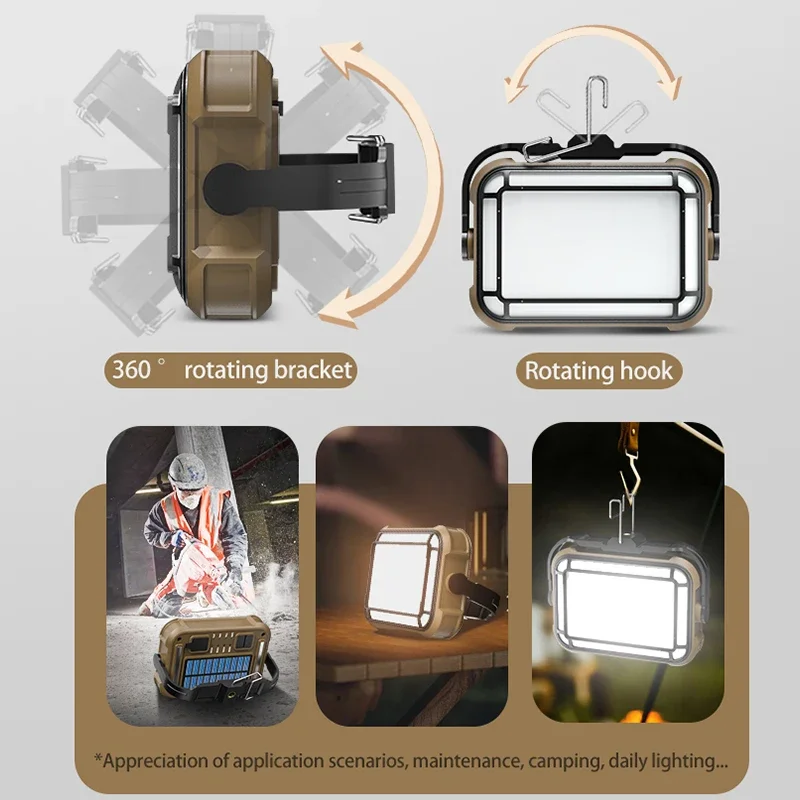 JIASHUAIXIN Solar-powered COB Work Light with Magnetic Mount and Hook, Floodlight, Type-C Charging, Camping Light