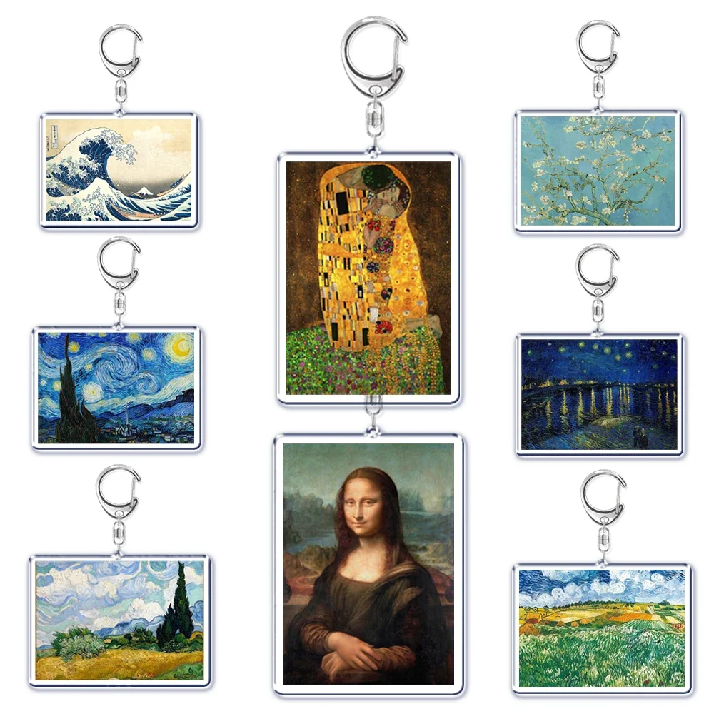 Impressionism Oil Painting Keychain for Accessories Van Gogh Starry Night Landscape PendantKey Chain Ring Keyring Jewelry Gifts