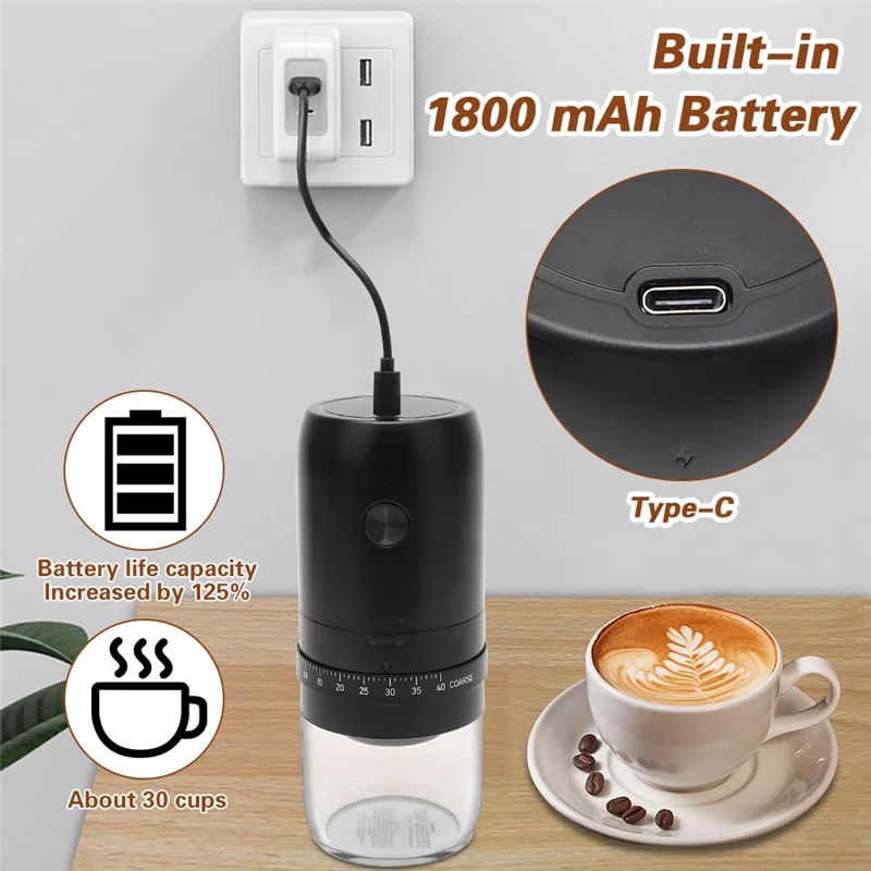 

ABZV-Compact Burr Electric Coffee Grinder USB Rechargeable Portable Pulverizer For Home& Outdoor Adventures