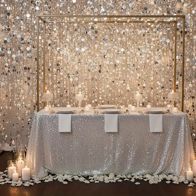 12 Stück Pailletten-Vorhang, silberfarben, glitzernd, hängende Dekorationen, 100 cm lang, für Hochzeitshintergrund, Party-Dekoration, Raumteiler – Detail 6