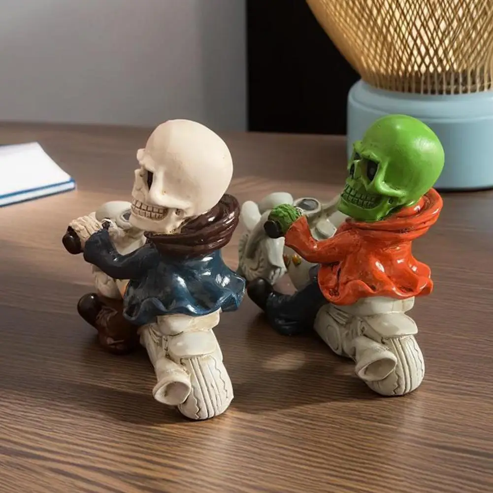 Personalized Window Display Halloween Skeleton Motorcycle Figurine Spooky Resin Statue Biker Skull Decor for Home Garden Desk