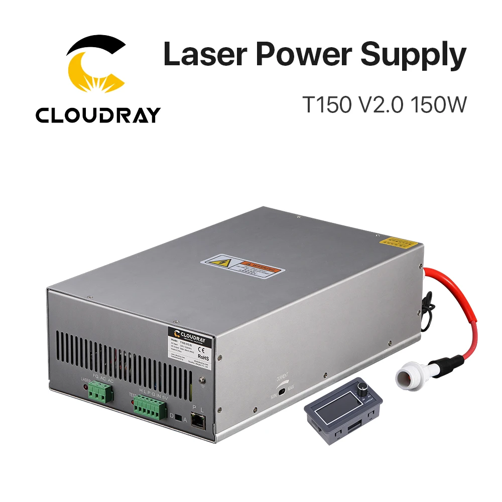 Cloudray 150W Co2 Laser Power Supply T150 V2.0 115V/230V With LED Current Meter for Co2 Engraving & Cutting Machine