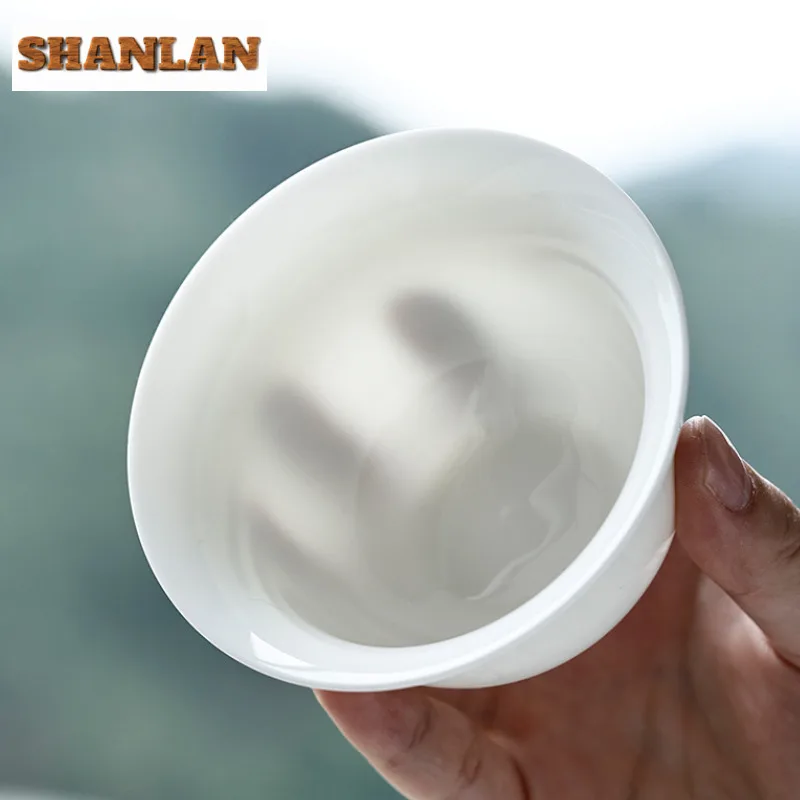 190ml High-end Sheep Fat Jade Porcelain Gaiwan Vintage Thin Tire Three Talents Tea Tureen Tea Maker Cover Bowl Tea Ceremony Gift