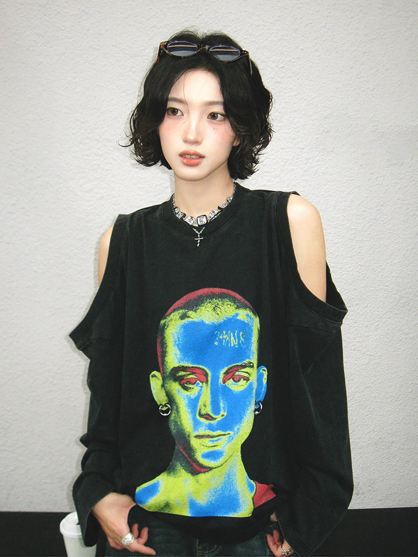 

Американский Ретро Горячая Девушка круглый Ne oulder Bared Two Wear T irt Женский Свободный Длинный Све круглый Топ Осень Новый Дизайн L...