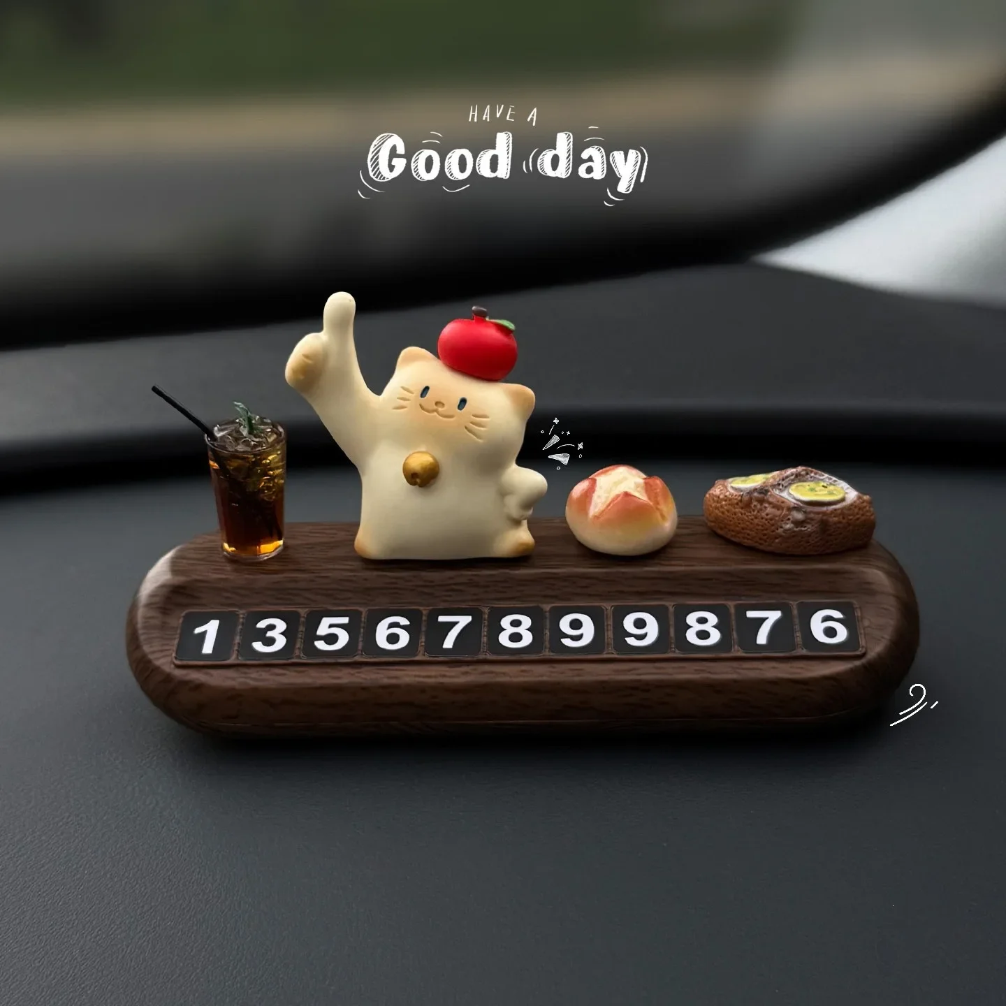 New Cute Cat Temporary Parking Number Plate, Car Dashboard Phone Number Sign, Auto Interior Relocation Decor Gift
