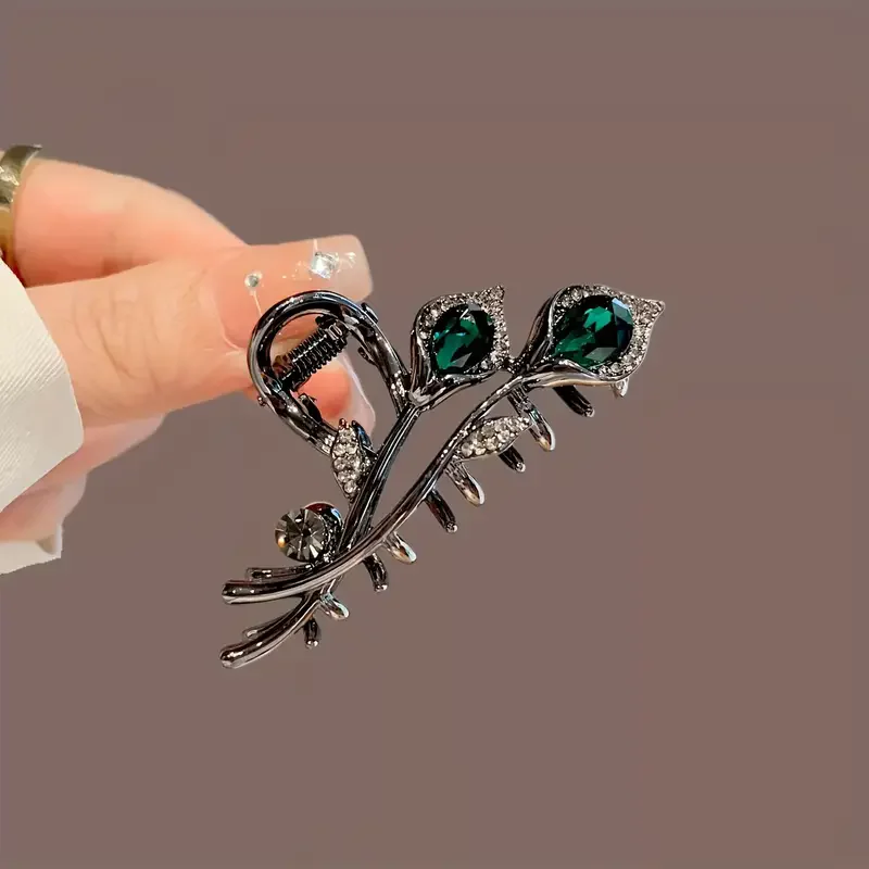 Elegant Retro Style Tulip Hair Claws - Medium Size, Alloy Inlaid with Rhinestones, Suitable for Ponytail and High Bun Hairstyles