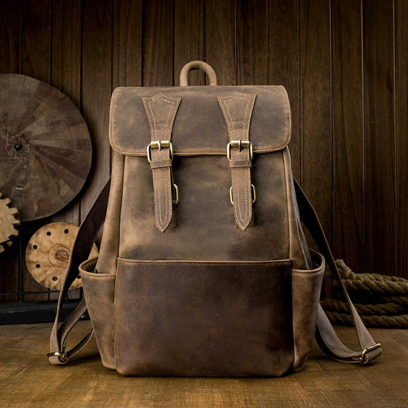 Men Backpack Male Functional bags Women backpack Genuine Leather big capacity Vintage Handmade Sac a Dos Travel Bagpack