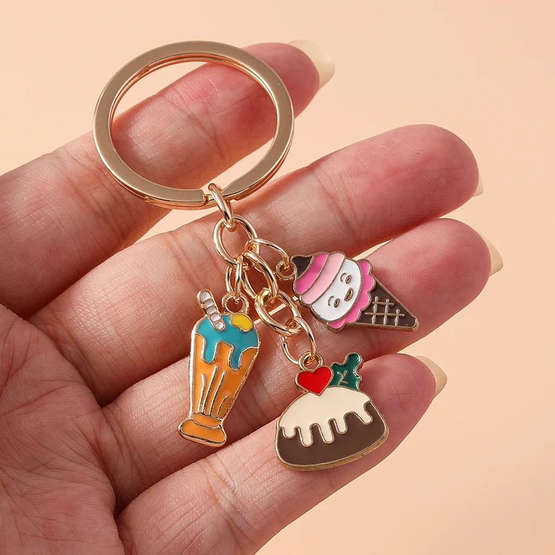 Niedlicher Lebensmittel-Schlüsselanhänger aus Emaille, Sommergetränk-Kuchen-Anhänger, Schlüsselringe für Damen und Herren, Auto-Schlüsselanhänger, Handtaschen-Anhänger, DIY-Zubehör – Detail 3