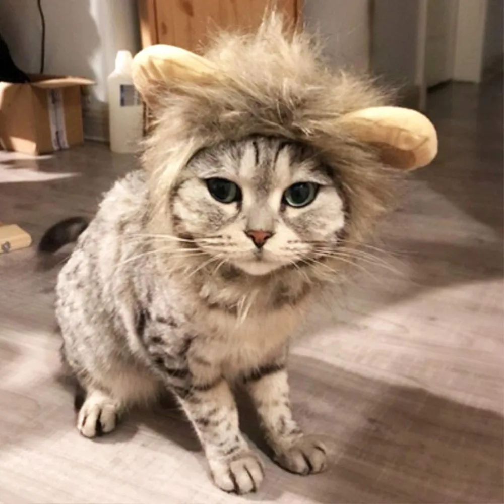 Face Opening Mane Wig for Cat Rounded Ears Lion-Inspired Mane Cat Mane Headpiece Adjustable Soft Inner Layer Cat Mane Wig