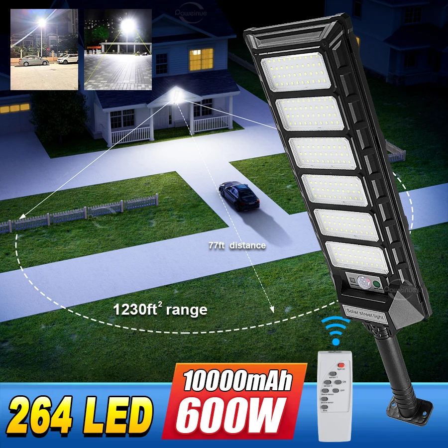 

600W 264LED Outdoor Solar Lamp Wall Light Always on and Motion Sensor Light IPX66 Waterproof Solar Light for Street Yard Garage