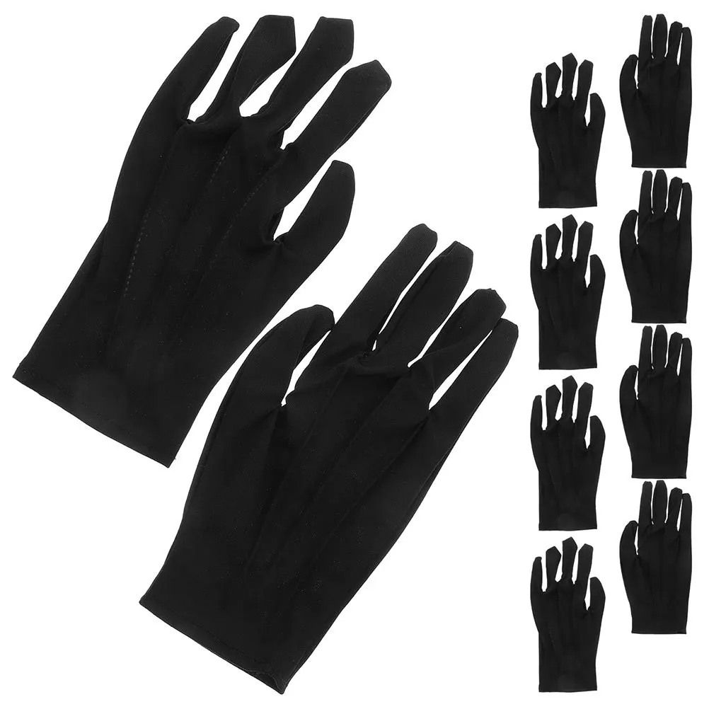 

5pcs Unisex Jewelry Gloves Black Nylon Breathable Lightweight Work Gloves For Coin Art Handling Inspection Protective Glove