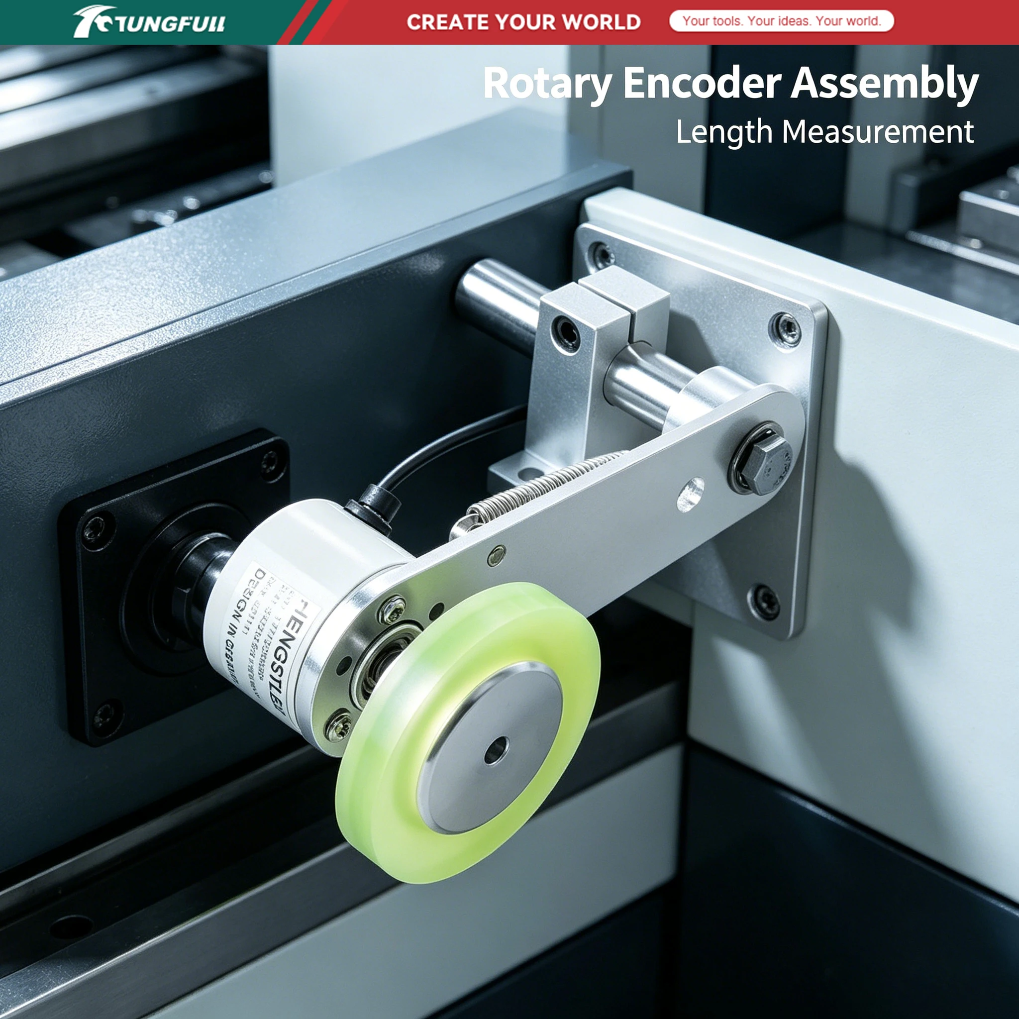 TUNGFULL Encoder Bracket Aluminum Polyurethane Measuring Wheel 40/50/60mm Spring Loaded Mounting for Length Measurement