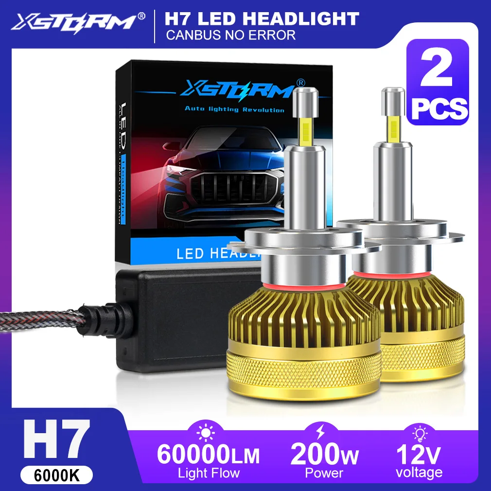 XSTORM H7 LED Headlight Bulbs H1 9005 9006 H11 LED Lights Canbus NO Error 200W 60000LM Turbo Lamps Car Headlights 6000K 12V