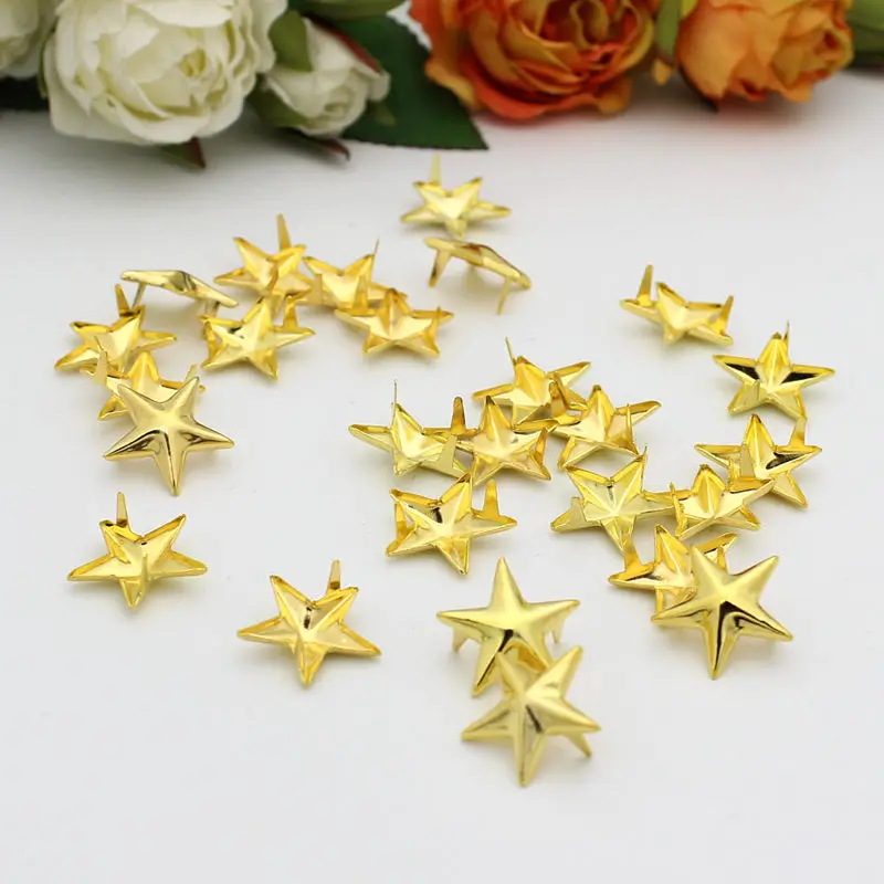 100pcs/lot 15mm Gold Plated Star Studs Metal Claw Beads Nailhead Punk Studs Rivet Belt/Leather/Bracelets/Clothes Accessories