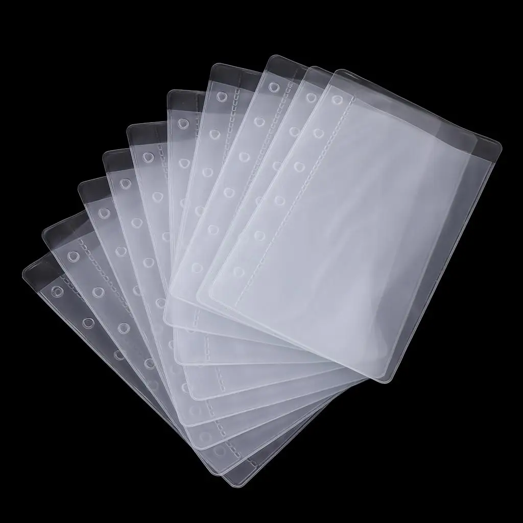 Bolsillo de carpeta de tamaño A6 A7 para 6 anillas, Fundas protectoras de hojas sueltas de PVC, 10 unidades