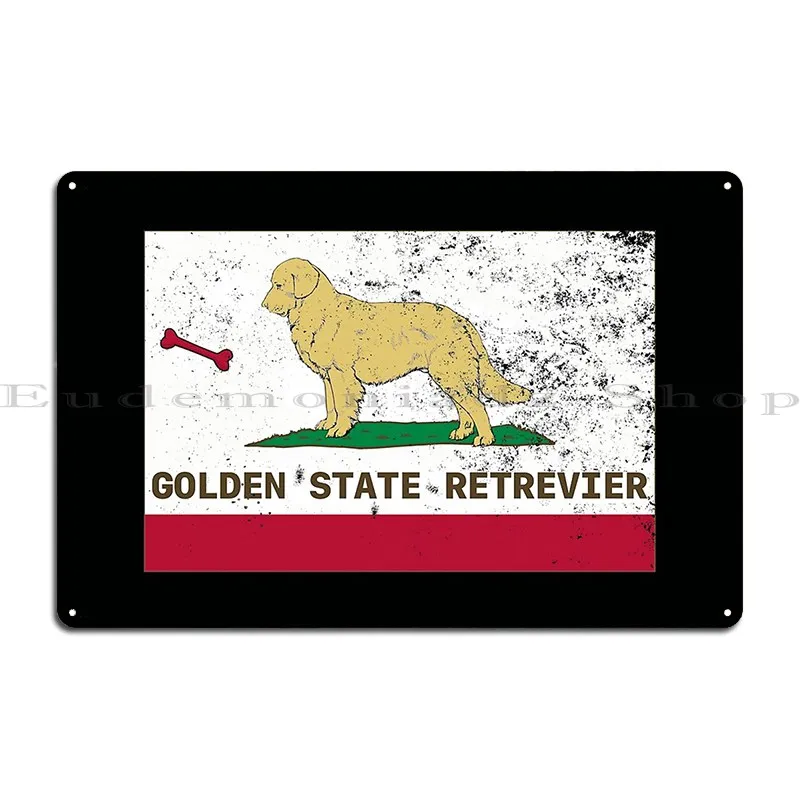 California Golden State Retriever Republic Flag W Red Dog Bone Metal Signs Pub Wall Wall Decor Printed Club Tin Sign Poster