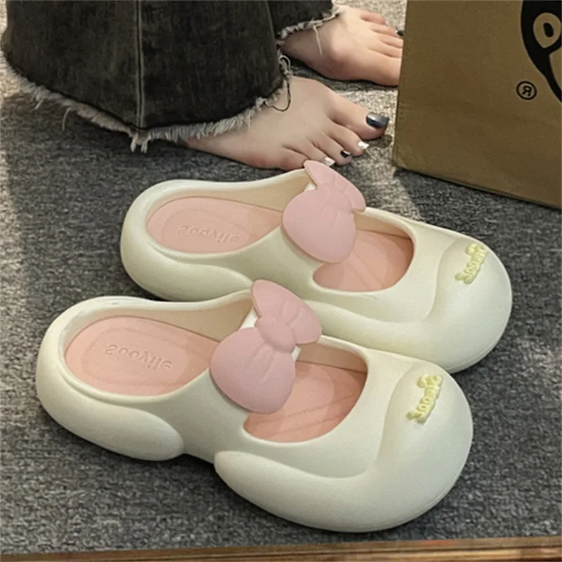 

Cute Fairy Bow-Knot Slippers for Women's Summer Garden Outer-Wear Thick-Soled Clogs Shoes Sandals Beach Outside Wear Anti-Slip