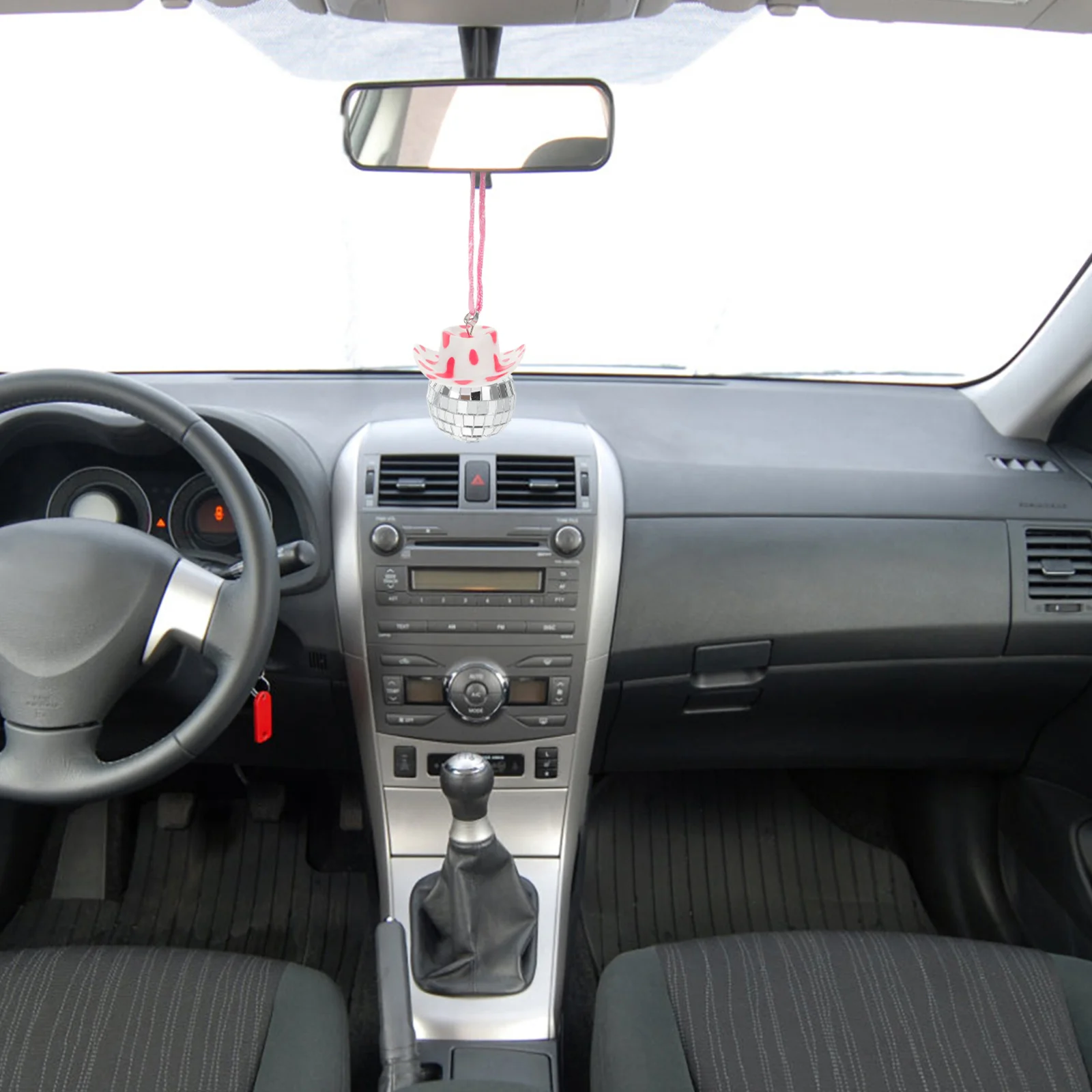 

Car Mirror Hanging Accessories Cowboy Hat Pendant with Mirror Disco Ball Creative Car Interior Decorative Hanging Ornament