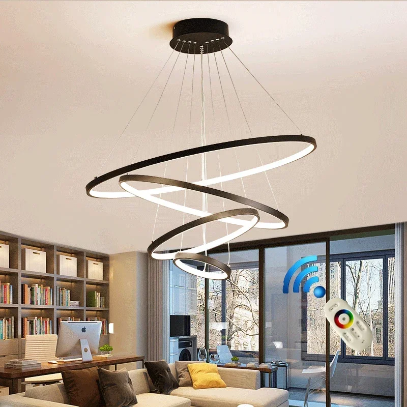 

Modern Led Chandelier For Dining Room Bedroom Rings Chandelier Ceiling Pendant Light Indoor Lighting Room Decoration