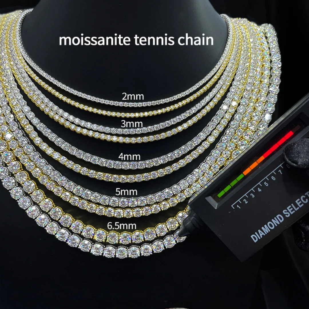 4mm D VVS1 Moissanite Tennis Bracelet Original s925 Sterling Silver Plated 18k White Gold with GRA Necklace for Women Man