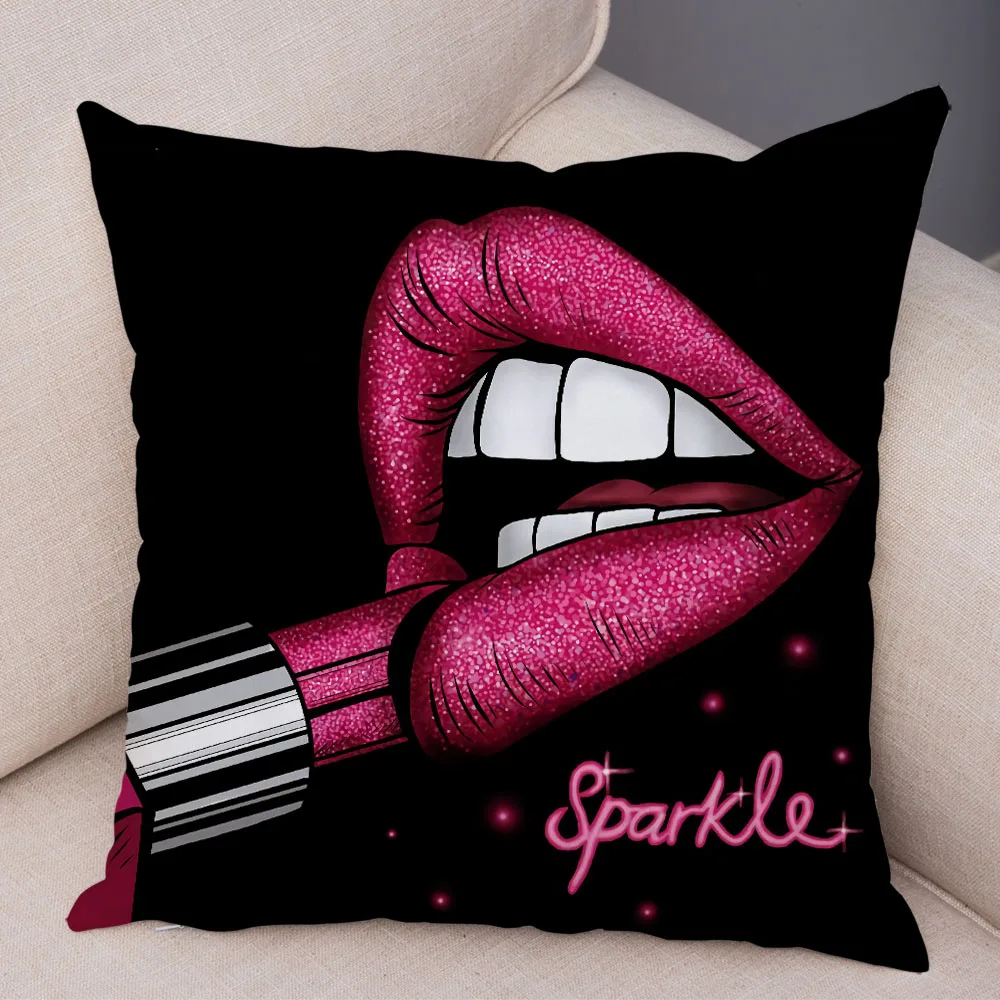 Sexy Women Lips Print Pattern Pillowcase Cartoon Lipstick Sofa Home Car Decoration  45x45cm