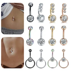 1PC Surgical Steel Crystal Zircon Belly Button Rings CZ Navel Barbell Stud Piercings Ombligo Oreja Sexy Women Body Jewelry 14G