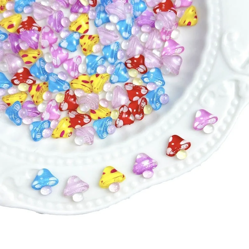 

20Pcs Mixed Color Macaroon Nail Charms 3D Cartoon Simulation Mushroom Parts Resin Nail Rhinestones DIY Manicure Supplies 9*10mm