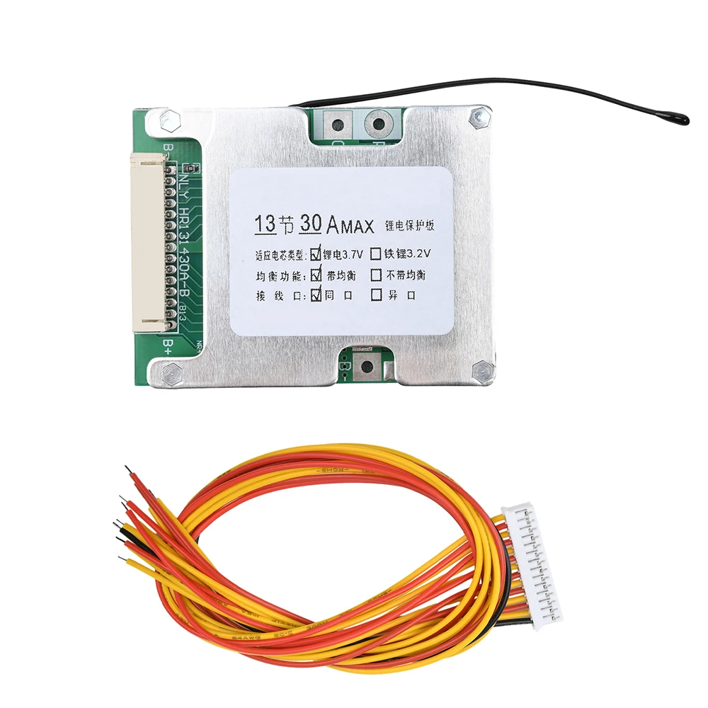 13S 48V 30A 18650 Li-ion Battery Protection Board BMS Same Port With Equalization For E-bike Circuit Protection Module