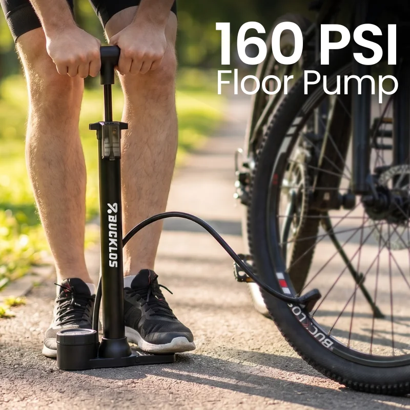 BUCKLOS Bicycle Pump 160PSI Portable Stainless Steel Bike Pump Schrader Presta Valve Inflator with 2 Mini Air Inflator Accessory