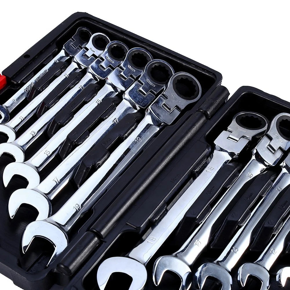

Wrench Set Flexible Ratchet Wrench 12 Piece Flexible Combination Spanners Ratchet Wrench Car Garage Tool Set 8-19mm