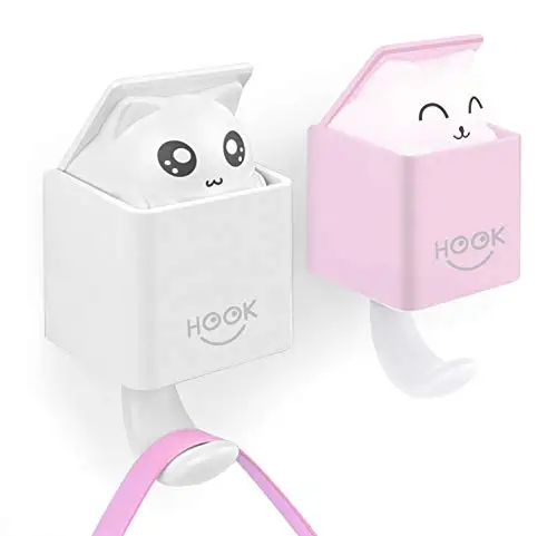 Cute Cat Hooks Self Adhesive Mount Coat Hook for Hanging Heavy Duty Wall Hooks for Home Kitchen Bedroom Coats Hats Keys Stick