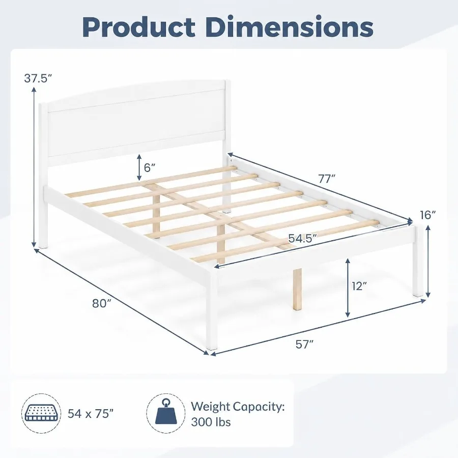 King Size Bed Frame, Wooden Platform Bed with Curved Headboard, Natural Wood Tone, Sturdy Solid Wood Construction