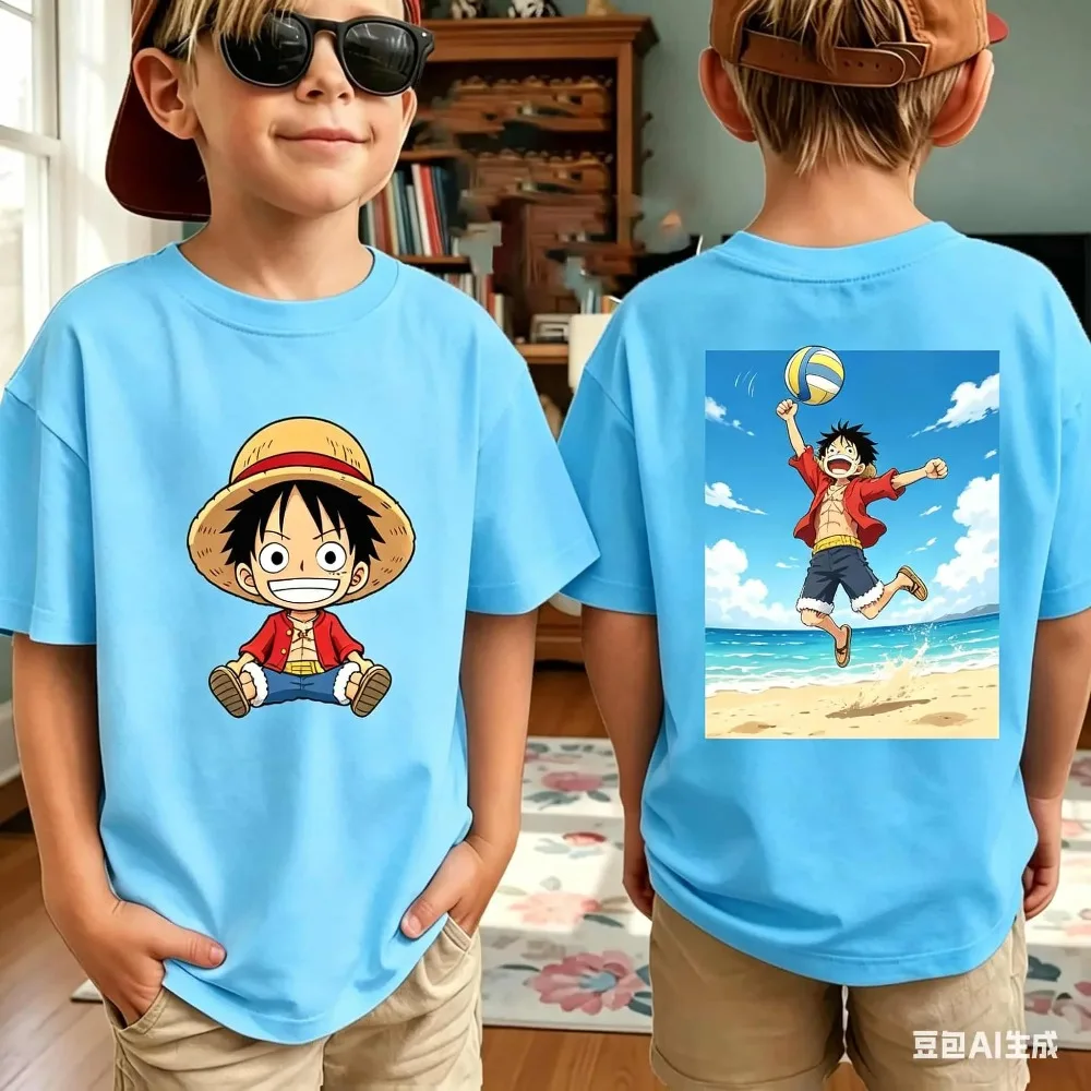 

2026 New Summer One Piece Japanese Anime Printed Men's Short Sleeve Luffy T-shirt Womenand Kids Loose Breathable Top Tee