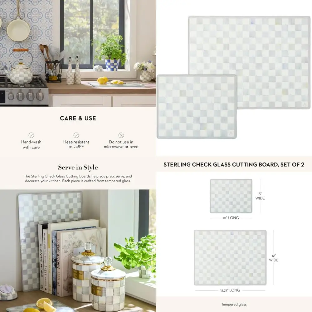

Pair of Gray & White Sterling Plaid Tempered Glass Cutting Boards for Kitchen Counters