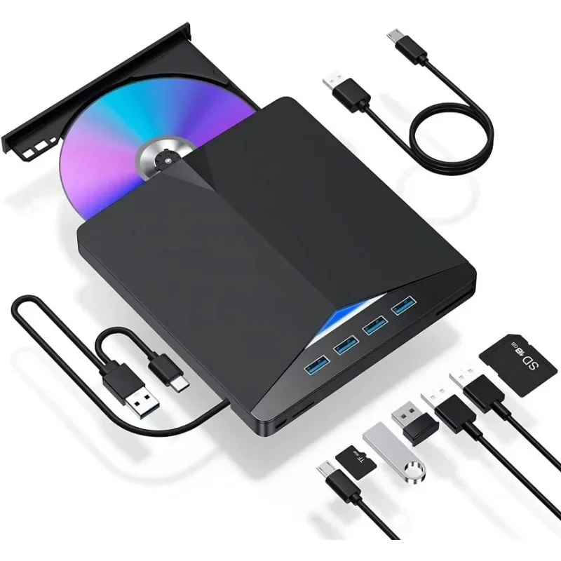 7 in 1 USB 3.0 DVD Player Portable CD/DVD Burner with Laptop Desktop PC Windows 11/10/8/7 Linux Mac OS External CD/DVD Drive