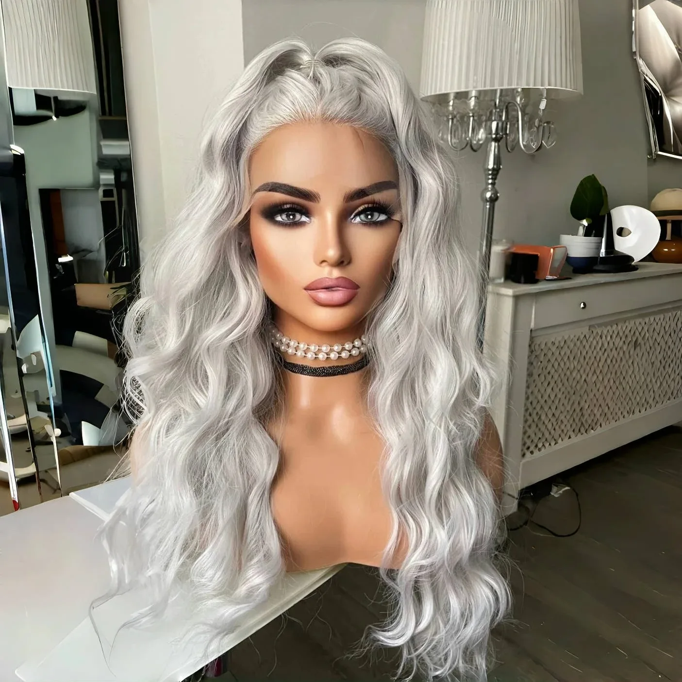 Peruka biała 180% gęstości platynowy blond peruka typu lace front 13x4 peruka typu lace frontal z falą wodną peruka body wave bezklejowa peruka syntetyczna dla kobiet