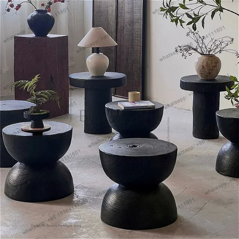 LSNordic Creative Carbonized Wood Stump Corner Table Low Stool Japanese Vintage Design Homestay Log Stool Home Furniture FYCT