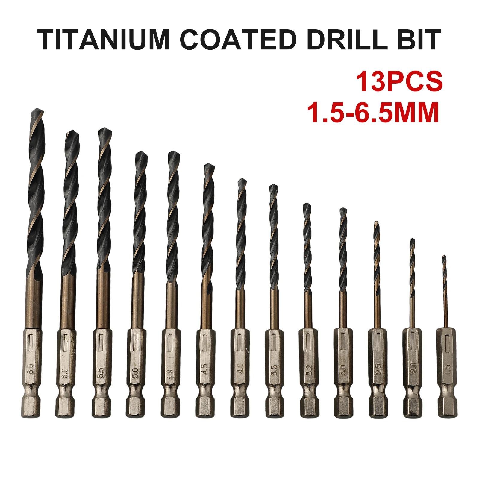 

Drills Drill Bit Replacement Coated Tool 13pcs 6.35mm Shank Accessory Adapter High Speed Steel 1.5-6.5mm High Quality