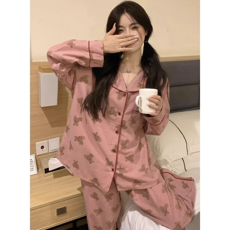 طقم بيجامة نسائي من Pjs بيجامة شتوية دافئة ملابس منزلية عصرية، طقم بيجامة لطيف وناعم مخطط ناعم