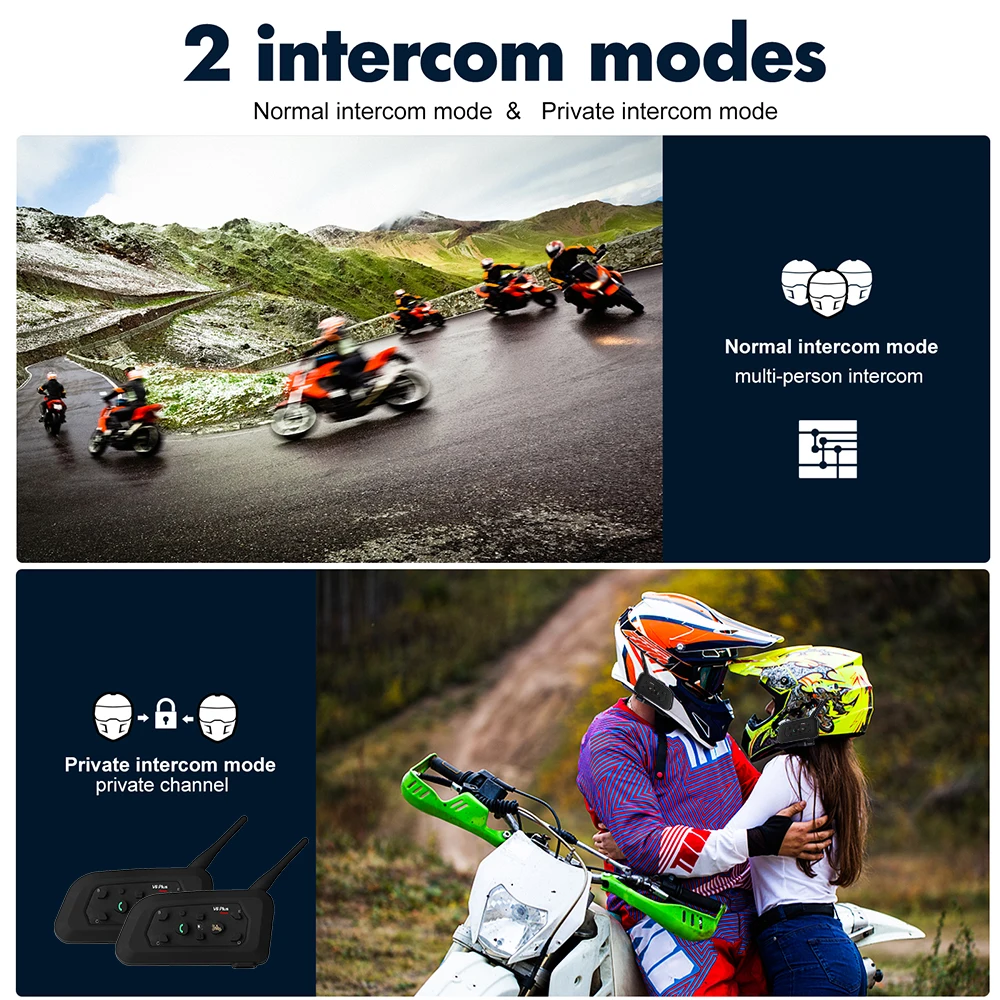 1/2Pcs V6 Plus Motorcycle Interphone Helmet Intercom Headset BT5.1 For 6 Riders Group 1200M Full-duplex Talking IP65