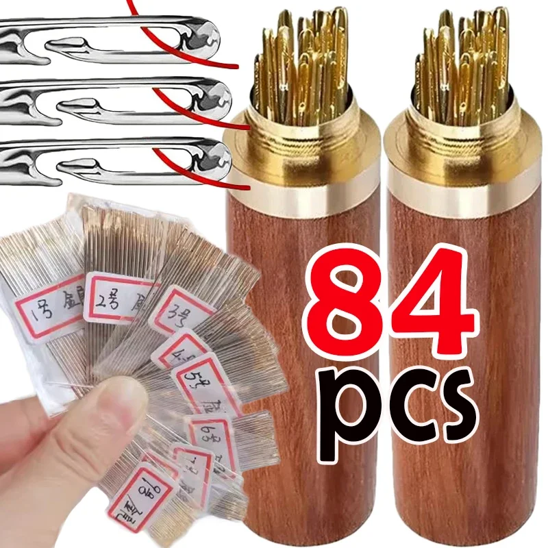 84pcs with Box Blind Sewing Needle Elderly Stainless Steel Quick Self-Threading Needles Stitching Pins DIY Punch Needle Threader