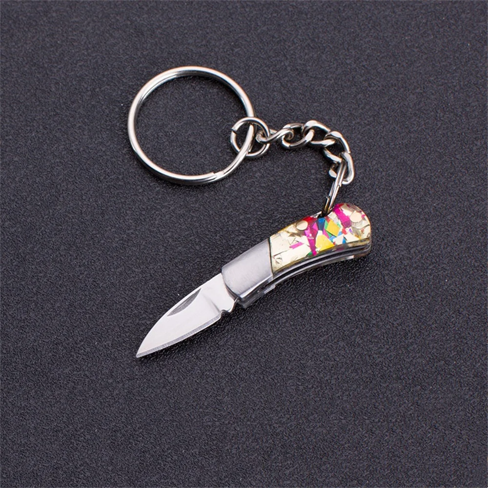 Mini Fold Knife Keychains Portable Small Blade Stainless Steel Hanging Outdoor Camping Knife Pendant Key Chain Rings