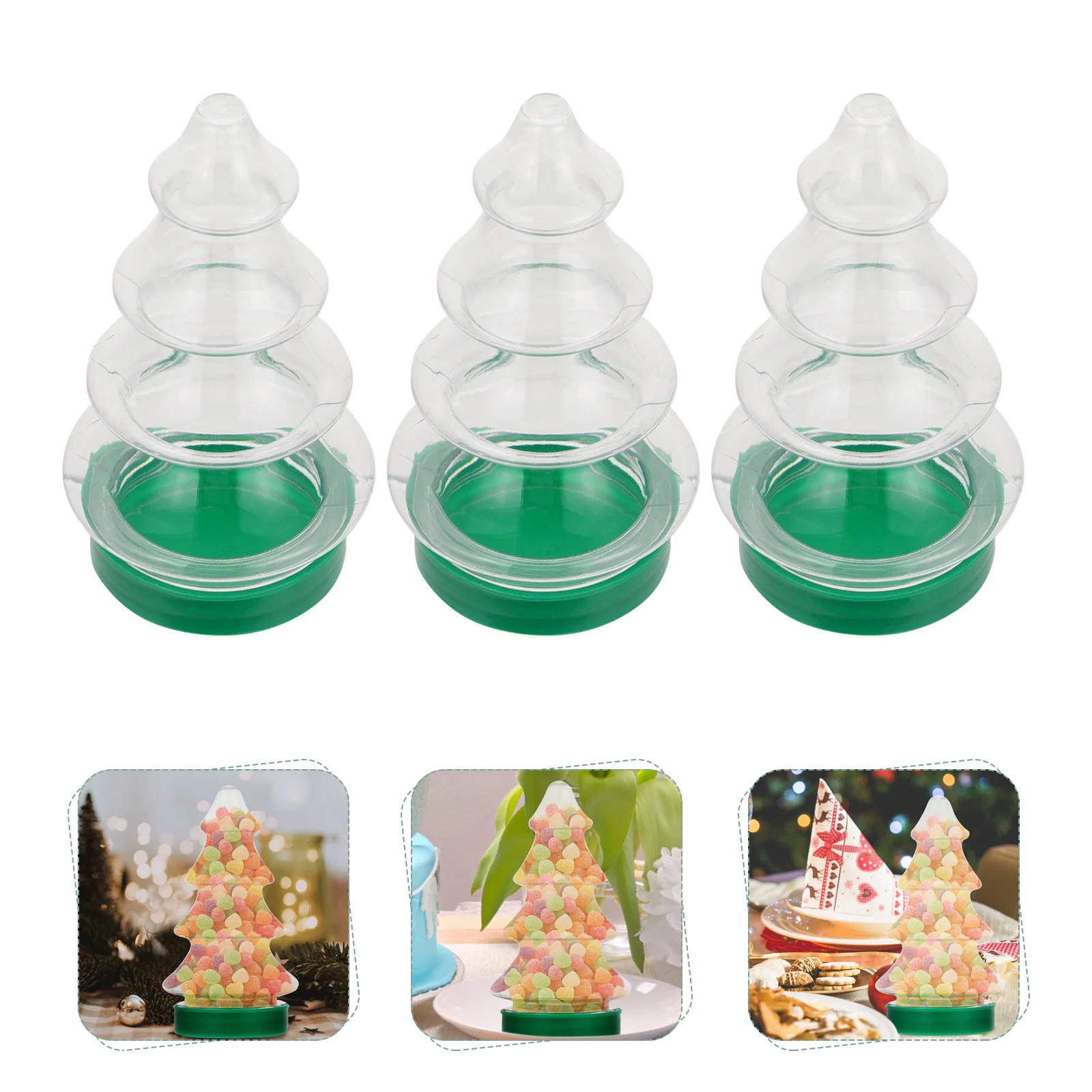 

3pcs Candy Bottle Christmas Tree Shaped Storage For Chocolate Biscuits Sugar Gift Packaging Container Xmas Treat Jar