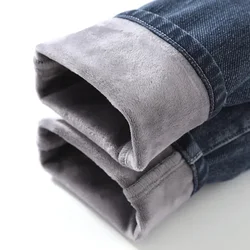 2024 Winter Men's Slim Fit Straight Dense Fabric New Brand Thick Fleece Thermal Jeans Classic   High Quality Slim Denim Trousers