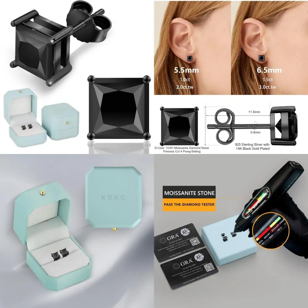 

Moissanite Princess Cut Stud Earrings 0.6-3ct D Color VVS1 Clarity Lab Created 14K White Gold Women's Jewelry