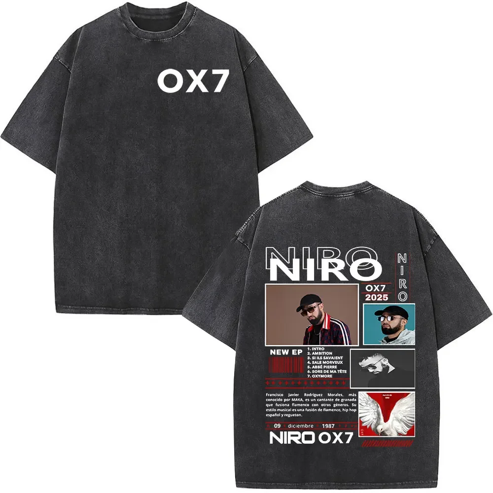 เสื้อยืดแฟชั่นฮิปฮอปผู้ชายผู้หญิง เสื้อยืดลำลองผ้าฝ้ายแขนสั้น สตรีทแวร์ แร็ปเปอร์ นิโร ฮาญาติ อัลบั้ม เสื้อยืดวินเทจแบบฟอก